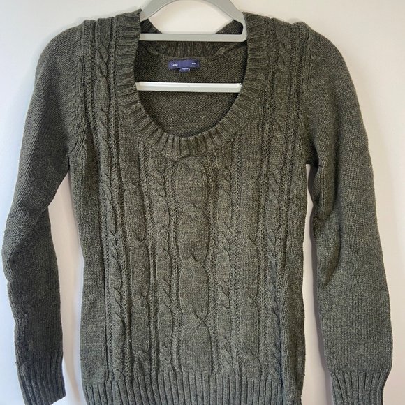 GAP Dark Green Cable Cotton Blend Sweater Long Sleeve Holiday Sweater Medium - Picture 5 of 5